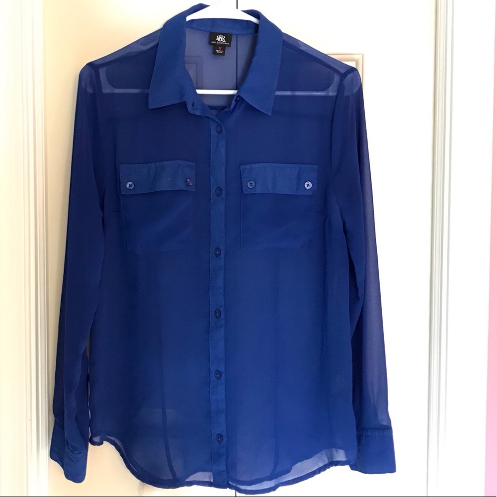 Rock & Republic Long Sleeve Blue Blouse Size M